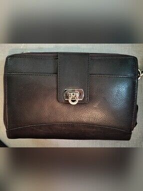 Classic Chocolate Brown Leather Clutch with Silver Flip Up Closure